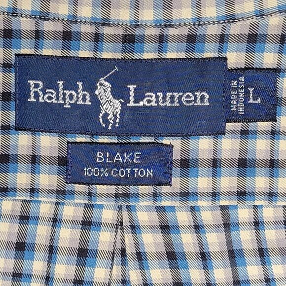 Ralph Lauren Mens Black Blue Checkered Long Sleeve Button Up Shirt Size Large - Picture 4 of 13
